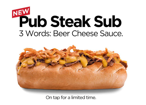 A new pub steak sub with beer cheese sauce.